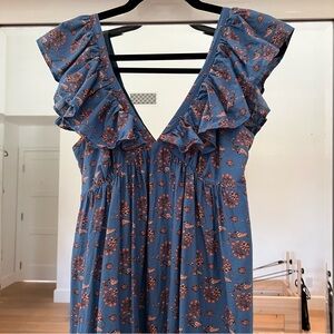 Mango Blue Maxi Dress with Rust Floral Print